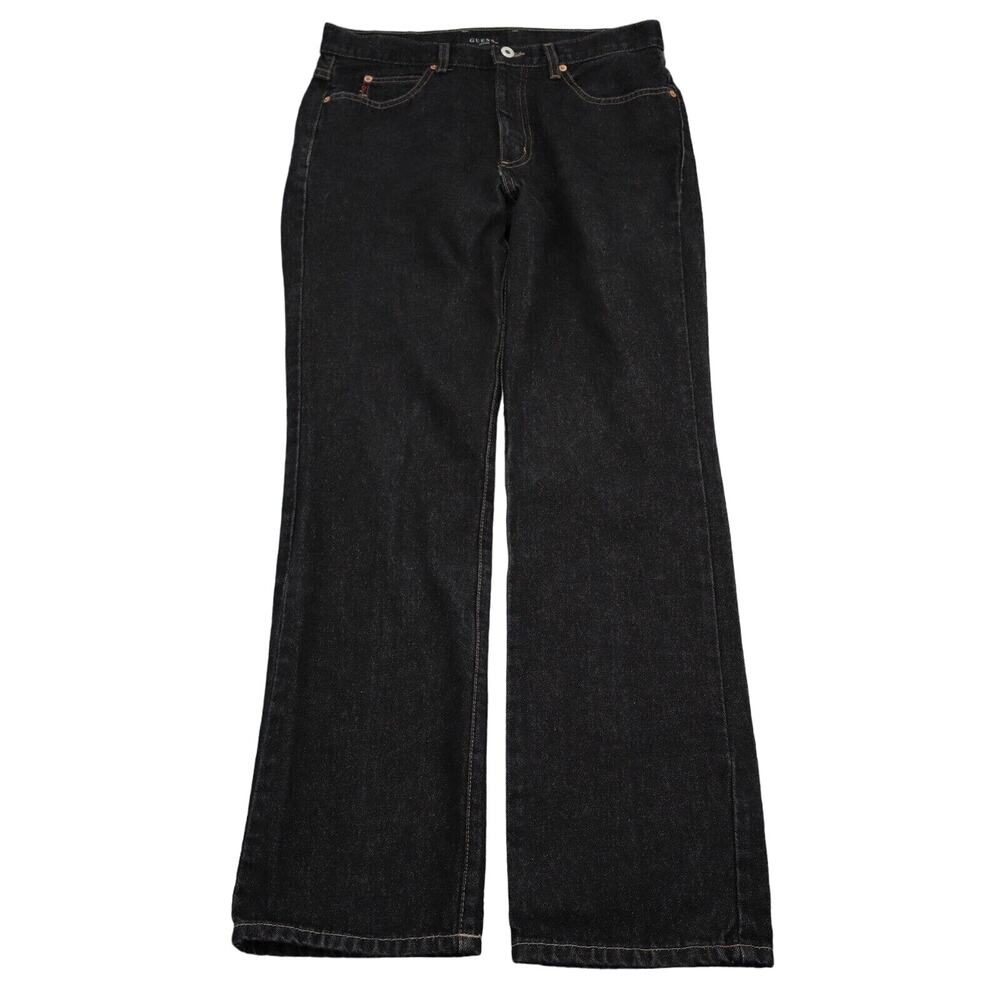 Guess Pants Womens 31 Black Straight Mid Rise Cotton Charcoal Wash Denim Jeans